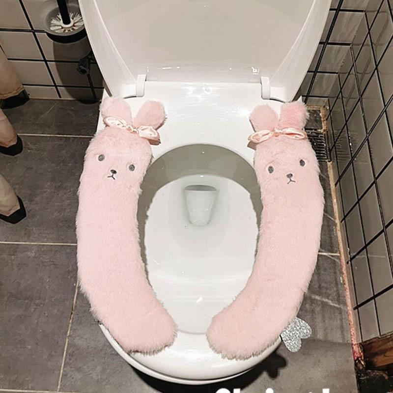 Cute Cartoon Toilet Cushion Household Waterproof Universal Velcro Plush Toilet Cushion Winter Warm Toilet Cushion