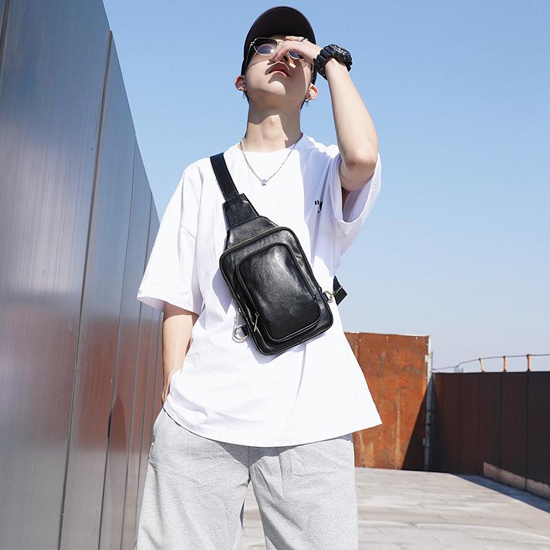 Chest Bag Men's Waterproof Multi-layer Zipper Solid Color Messenger Bag Outdoor Sports Shoulder Bag