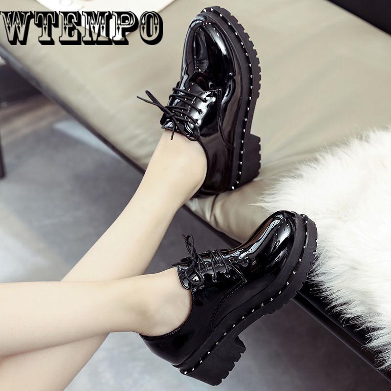 Women Platform Shoes Woman Patent Leather Flats Lace Up Footwear Female Flat Oxford Shoes for Women