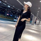 Pofulove S-XL Women Short-sleeved Split Drawstring A-line Dress Sexy Long Knit V-neck T-shirt Dress
