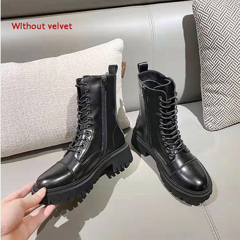 Leather Snow Boots Women's New Winter Wild Plus Velvet Cotton Shoes Net Red Martin Boots Women's Short Boots Thin Cotton Boots