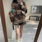 Korean Style Lazy Sweater Women's Autumn and Winter Knitted Trendy Ins Loose Foreign Style Round Neck Retro Houndstooth Top