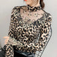 Spring Leopard Print Long Sleeve Bottom Shirt Fashion Lace Embroidered Top Slim Fit Sexy Plus Size Women's Top