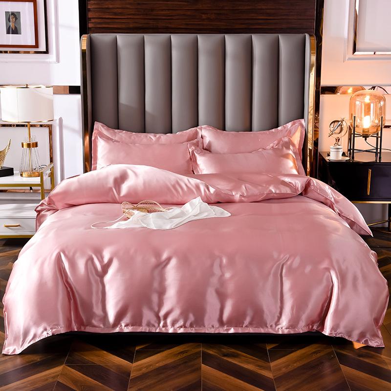 Washed Ice Silk Four-piece Set Pure Color Satin Silk Imitation Silk Bedding