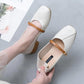 Soft Leather Single Shoes Women Shallow Mouth Flat Casual Shoes Thick Heel Mid-heel High Heels Square Toe Ladies Shoes