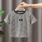 Children's Personality Pressing Flowers Short -sleeved T -shirt Men and Girls Summer Half -sleeved Top Shirts