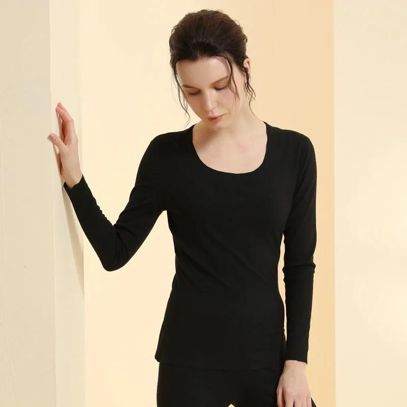 Women's 2 Pieces Long-sleeve Suit Set Thermal Underwear Temperature Homewear Slim Comfortable Home Pajamas Tight Sexy Body Suit Round Neck Clothing