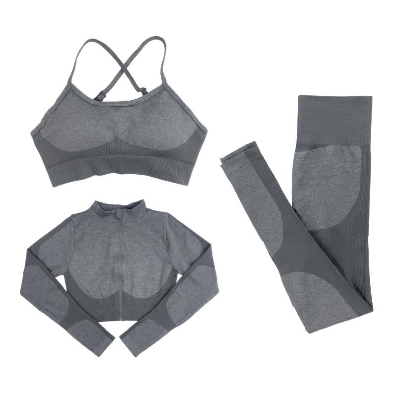 3PCS Women's Long Sleeve Yoga Clothing Set Seamless Knit Butt Lifting Pants Gym Fitness Bodybuilding Set Tracksuit Active Wear Sports Elastic Outwear