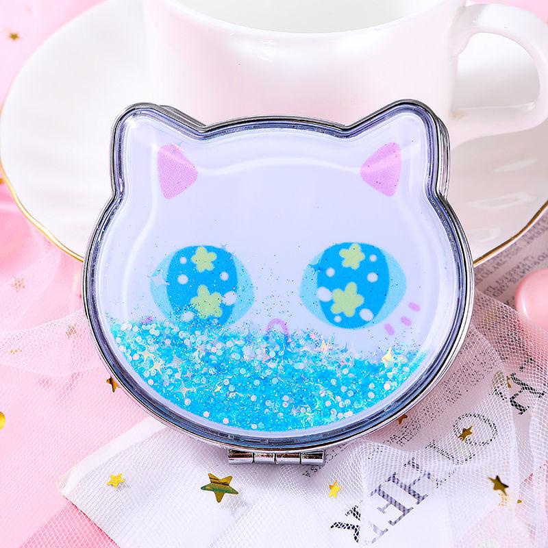 7*8cm Woman Hand-held Makeup Mirror  Schoolgirl Flip Foldable Easy To Carry  Quicksand Sequins Mini Vanity Mirror