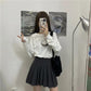 Fall Version of Bow Loose Simple Long-sleeved T-shirt Women Simple Pure Color Bare Back Top Blouse Tee