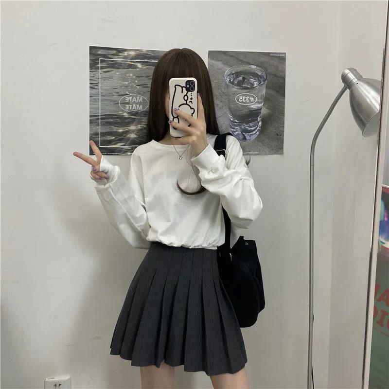 Fall Version of Bow Loose Simple Long-sleeved T-shirt Women Simple Pure Color Bare Back Top Blouse Tee