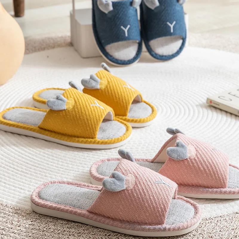 Japanese Style Slippers Female Four Seasons Household Indoor Non-slip Linen Slippers Comfortable Home Cotton Linen Breathable Leisure Summer