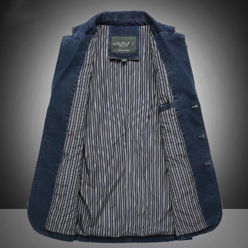 Men's Denim Casual Suit Jacket Spring and Autumn Loose Large Size Outerwear V Neck Denim Casual Jacket Long Sleeves Jackets