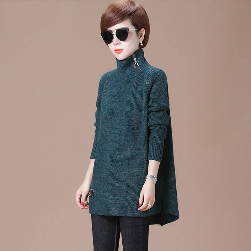 Autumn and Winter High Neck Casual Sweater All-match Knitted Long-sleeved Top Sweater Loose Solid Color Female Jacket