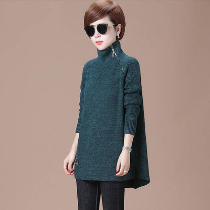 Autumn and Winter High Neck Casual Sweater All-match Knitted Long-sleeved Top Sweater Loose Solid Color Female Jacket