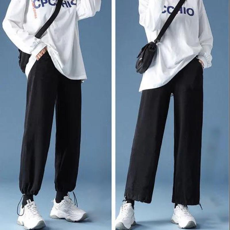 Women's Spring and Summer Lace-up Lantern Pants Korean Version of Loose and Thin All-match Casual High-waist Straight Wide-leg Pants