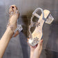 Women's Summer Roman Sandals All-match Fashionable Women's Shoes Crystal Transparent Chunky Heel High Heels