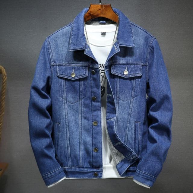 Men Winter Jean Jackets Lightblue Cowboy Outerwear Warm Denim Coats New Men Wool Liner Thicker Fleece Denim Jacket Plus Size 4xl