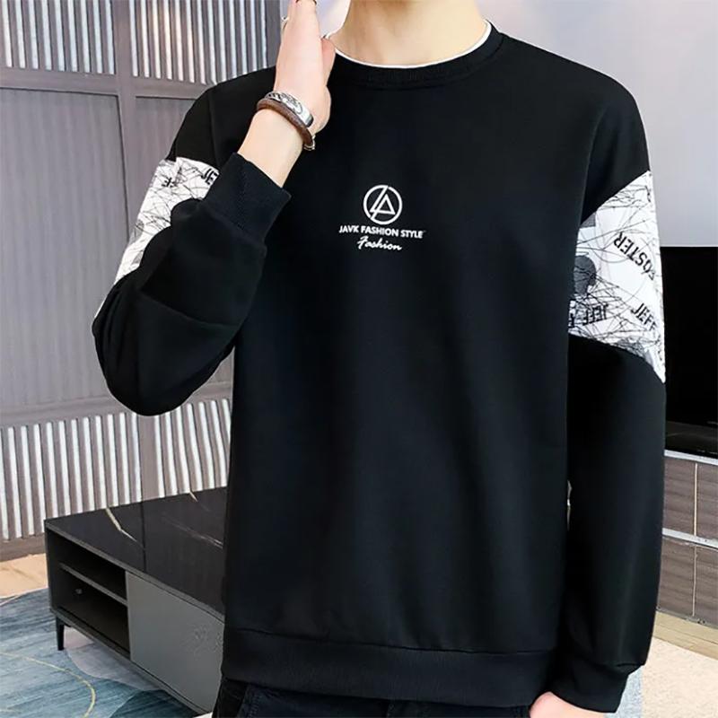 Autumn Boys Round Neck Sweater Stitching Printing Loose Long-sleeved Sweatshirts Youth Loose Blouse