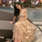 Elegant Long Sleeve Sparkle Sequin Maxi Dress Long Length Stretchy Bodycon Party Dress Gold Vestidos