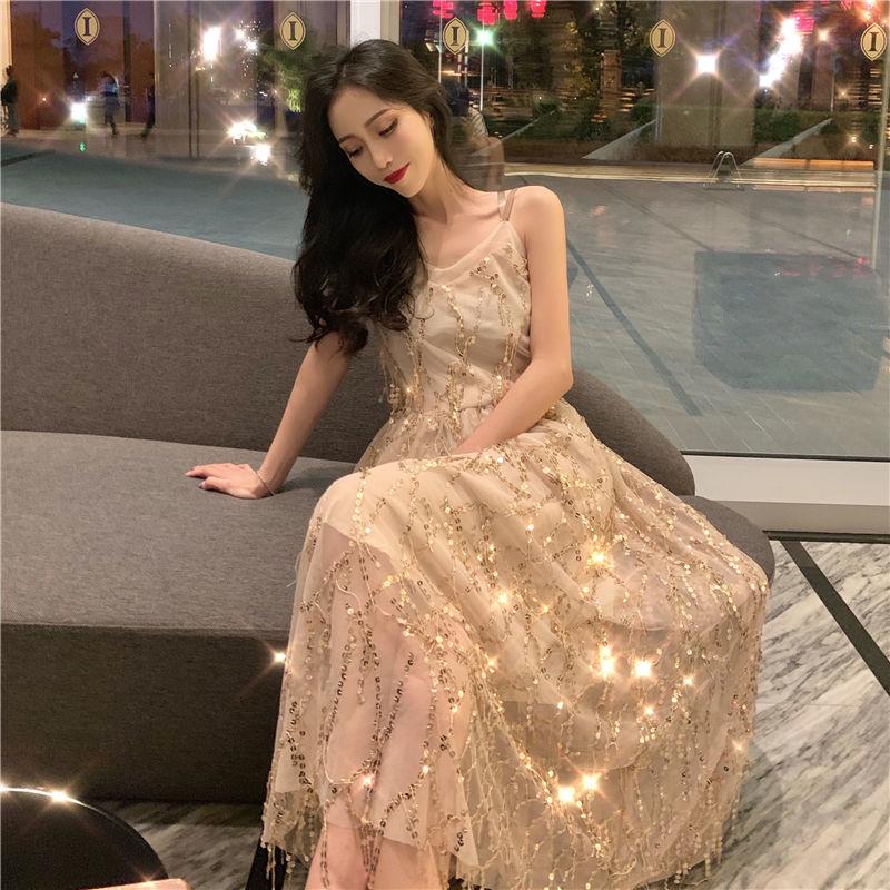 Elegant Long Sleeve Sparkle Sequin Maxi Dress Long Length Stretchy Bodycon Party Dress Gold Vestidos