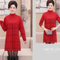 Autumn and Winter Middle-aged and Elderly Plus Size Dress In The Long Section Thick Plus Size Base Skirt Striped Pattern Simple Sweater Dress