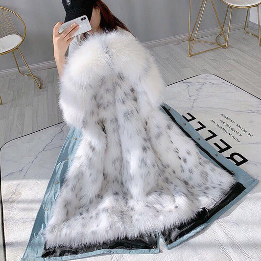 Women's   Faux Fur Lined Parka Long Hooded Parka Jacket with Detachable Liner Drawstring  Faux Fox Fur Coat with Faux Fur Collar Plus Size