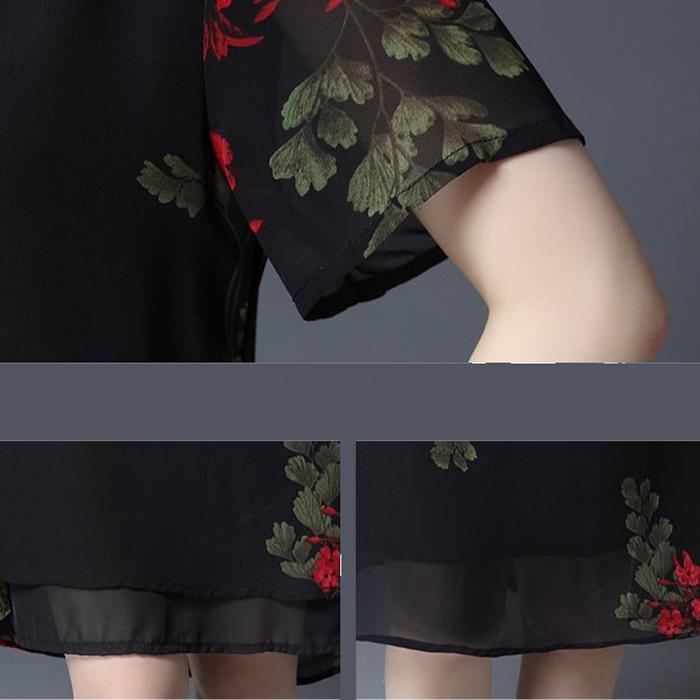 XL-XXXXXL Women's summer dress Chiffon Veil Short sleeve Round neck printing Daily wear