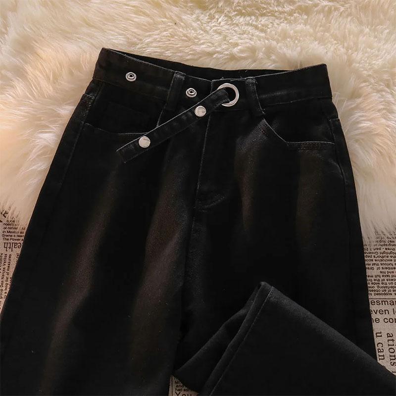 Women's Wide Leg Jeans Design Sense Autumn and Winter High Waist Slim Straight Pants Ins Black Pants