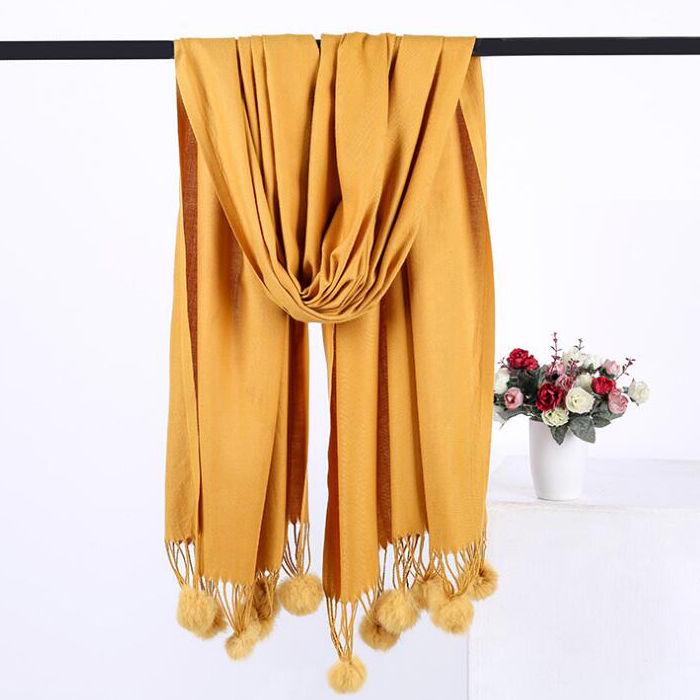 Autumn and Winter Cashmere Warm Scarf Ladies Long Thickened Fur Ball Tassel Scarf Shawl Solid Color