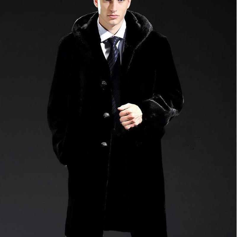 Fur Coat High Imitation Mink Fur Coat Whole Mink Man Coat Long Hooded Suit Collar Coat