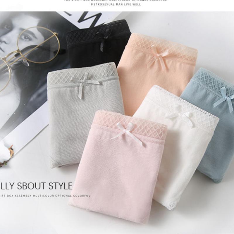 3pc Pure Cotton Panties Ladies Mid Waist Sexy Lace Comfortable Breathable Seamless Triangle