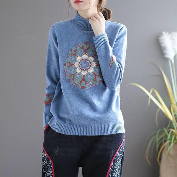 National Style Vintage Pullover Sweater Women Autumn Winter High-neck Plus Size Inner Base Sweater Loose Knitwear