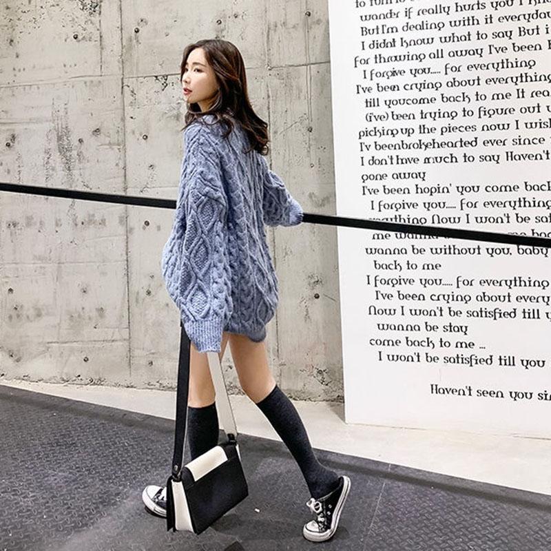 Autumn and Winter Loose Jacket Korean Fashion Casual Sweater Mid-length Round Neck Female Student Top