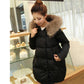 Women's Solid Color Embroidered Down Jacket Mid-length Korean Style Loose Thick Coat Warm Cotton Coat Large Fur Collar Winter Quilted Jacket