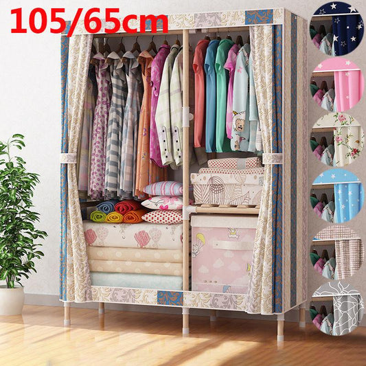 105/65cm Long Household Solid Wood Wardrobe Classic Style Bedroom Storage Cabinet Storage Rack Coat Hanger