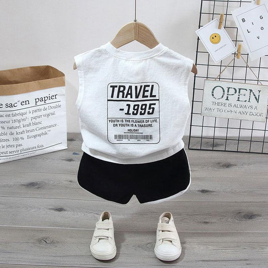 2PCS Children Clothing Set Spring Summer Boys Suits Printing Sleeveless Tops + Pants Clothing Set