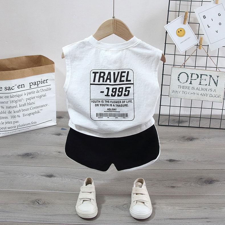 2PCS Children Clothing Set Spring Summer Boys Suits Printing Sleeveless Tops + Pants Clothing Set