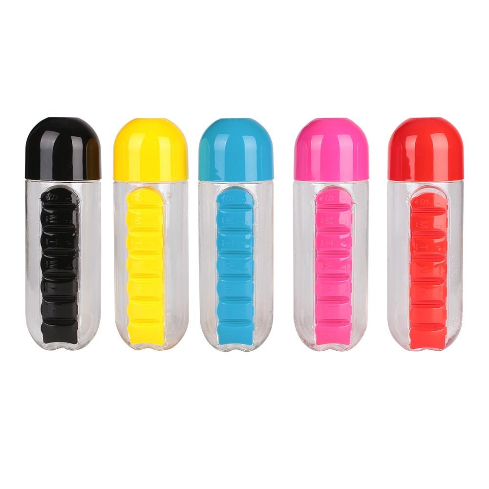 Portable Pill Box Organizer With Water Bottle Compartments