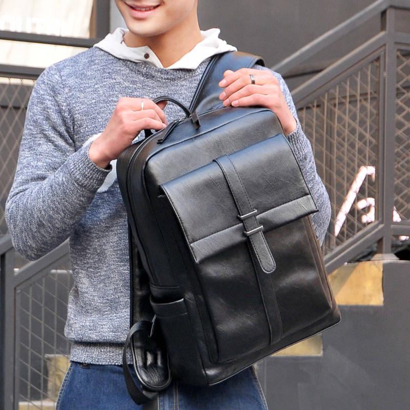 Practical Casual Men's Backpack PU Leather Computer Bag Fashion Leisure Travel Backpack