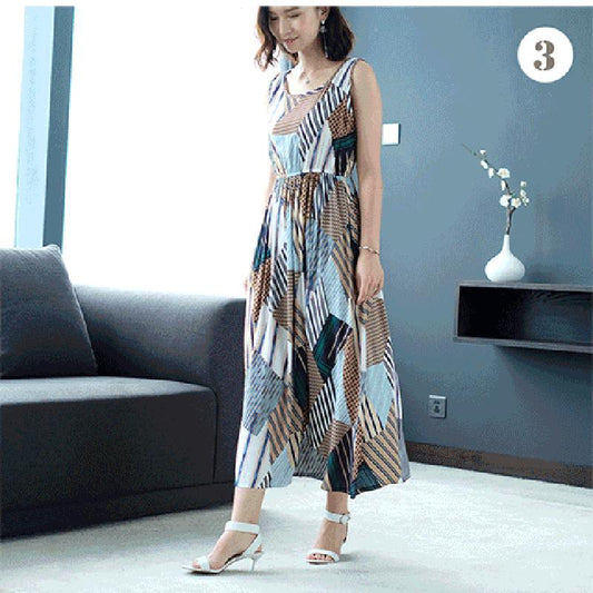 Boho Summer Cotton Floral Dress Female Vacationer Beach Large Size Printed Sleeveless Dress