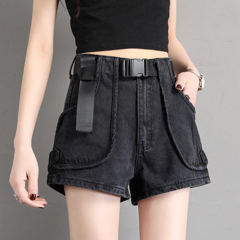 Women's Denim Shorts Women's Loose Straight Super High Waist Net Red Was Thin Summer A-line Pants
