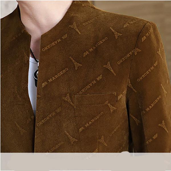 Men's Windbreaker Collarless Short Jacket Fashion Slim Round Neck Suit Jacket Trend Business Casual Suit Jacket
