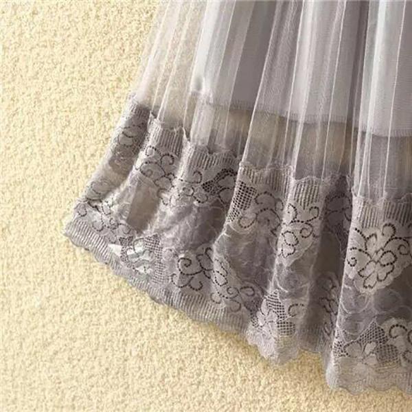 Woman's Mid-length Yarn Skirt Elastic Waist Printed Lace High Waist A-line Skirt Pleated Skirt Work Travel