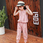 Girls' Suit Summer Thin Korean Vertical Stripe Printing Two Piece Set Bow Top Capris Casual Wear Breathable