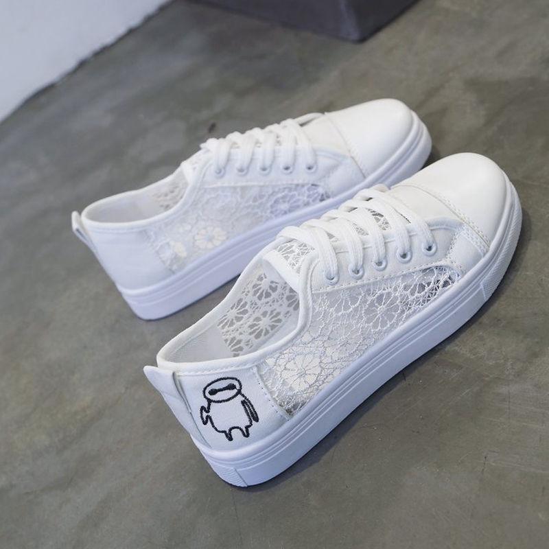 Sneakers Women Fashion Breathable Summer Platform Casual Shoes Lace Leisure Flat White Canvas Women's Vulcanize Shoes