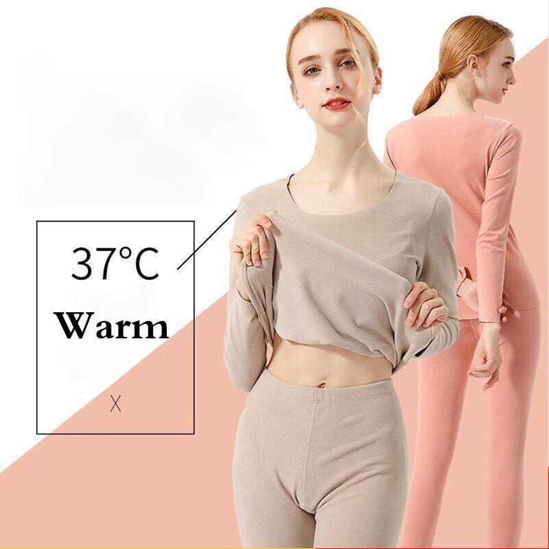 Women Winter Thermal Underwear O-neck Tops Pants Autumn Clothes Tight Suit Thicken Windproof Comfortable Soft Lining Long Sleeve High Elasticity