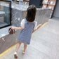 Children Dress Summer Girl's Denim Skirt with Strap Single Breasted Ruffle Short Sleeve Denim Skirt