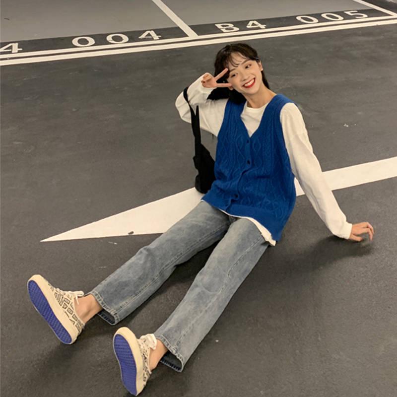 WTEMPO High-waisted Jeans Female Loose Student Was Thin Wide-leg Pants New Wild Trend Retro Straight Pants