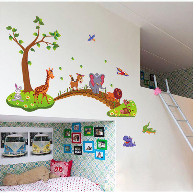 [Wall sticker ]Animal Across Bridge Wall Stickers For Kids Rooms Baby Bedroom Children Decals Lion G